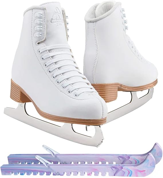 Jackson Classic Model 200/201/204 White Figure Ice Skates for Women and Girls Bundle with Skate Guards Just Launched 2023