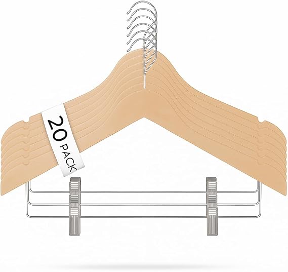 USTECH Durable Plastic Hangers 20 Pack | Slim Heavy Duty Wood-Like Design wth Adjustable Clips | Non Slip Hangers with Anti Rust Hook | Space Saving for Closet, Coat, Shirt, Suit, Pants, Heavy Duty