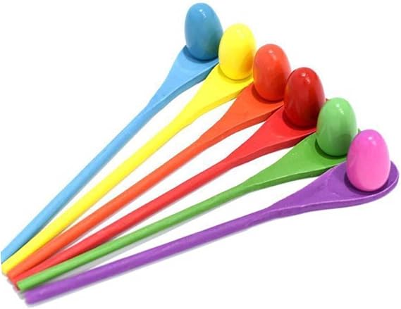 Egg and Spoon Wooden Relay Race Game for Kids Lightweight Stability Rod Sensory Integration Training Toy Easy to Carry Outdoor Playing Equipment Random Color for Birthday Party and Family