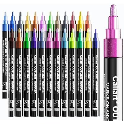Caliart 24 Colors Outline Markers Shimmer Glitter Pens, Cool Fun Craft Metallic Drawing Marker Set, Tween Teen Girl Gifts Trendy Stuff, Art Supplies for Adults Kids Artists