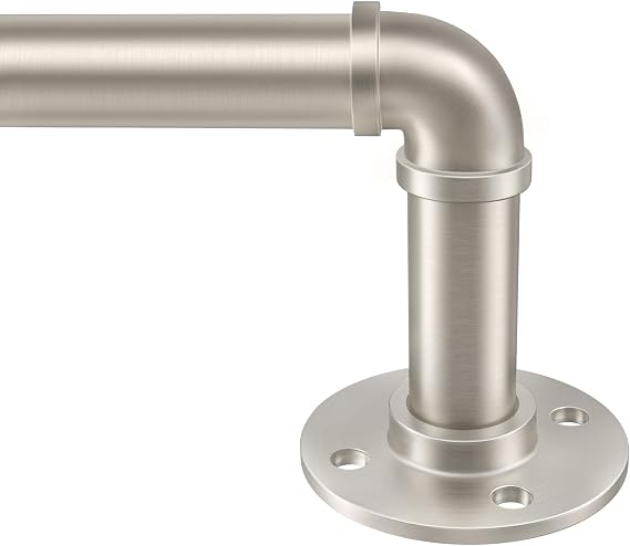 Zeerobee Curtain Rods 72-144", 1 Inch Industrial Brushed Nickel Curtain Rod