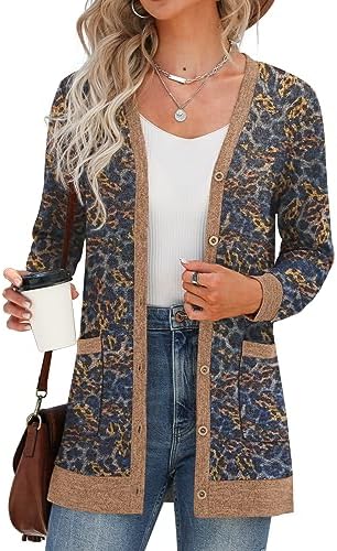 GRECERELLE Womens Long Sleeve Open Front Cardigan Button Down Ribbed Lightweight Knit Outerwear with Pocket
