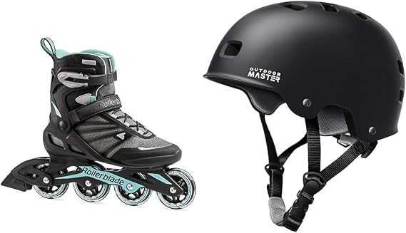 Rollerblade Zetrablade Women's Adult Fitness Inline Skate, Black and Light Blue, Performance Inline Skates
