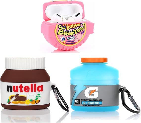 (3Pack) Case for Airpods Pro, BGAANM Cartoon Silicone Case Protective Cover with Cute Funny Skin Design, with Keychain (Nutella+G+Bubble)