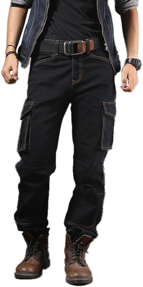 Casual Motorcycle Workwear Multi Pockets Denim Biker Cargo Jeans Pants