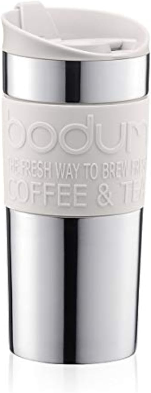 BODUM 11068-913 TRAVEL MUG Travel Mug, 11.8 fl oz 350 ml, Off-White, Stainless Steel, Heat & Cold Retention, Double Layer, Dishwasher Safe, Outdoor