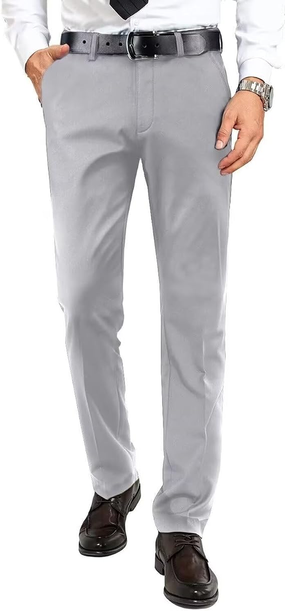 Men's Dress Pants Slim Fit Expandable Waist Tuxedo Trousers Formal Suits | Casual Pant Groomsmen Stretch Classic Straight Wedding Party Work Slacks Flat Adjustable Waistband for Men