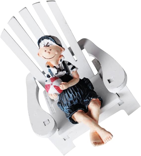 HEALLILY Beach Chair Ornament Wooden Crafts for Creative Desktop Decor Fun Tabletop Decoration for Living Room and Bedroom Adornment Boy Doll Pattern Friends