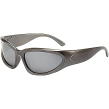 Sunglasses Wrap Around Frame for Unisex Vintage Colourful Rectangle Gafas Mirrored Lens Cycling Glasses Women's Glasses Carnival, bronze, One Size