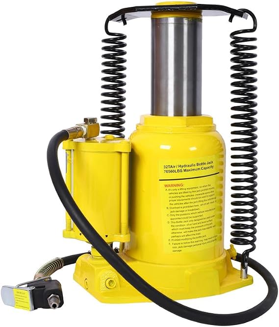Air Hydraulic Bottle Jack,32 Ton/70550 LBS All Welded Bottle Jack,10-16.3 inch Lifting Range,Manual Handle and Air Pump,for Car,Pickup,Truck,RV,Auto Repair,Industrial Engineering,Yellow