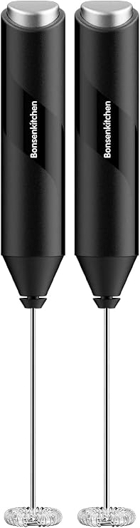 Bonsenkitchen Powerful Milk Frother for Coffee, Fast Handheld Drink Mixer with Stainless Steel Whisk, Battery Operated Hand Frother Stirrer Wand-Black (Pack of 2)