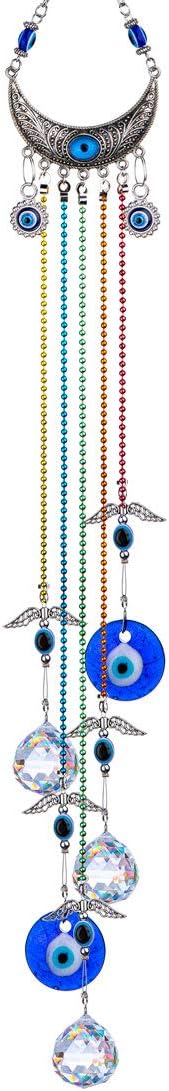 20 Inch Blue Evil Eye Crystal Suncatcher Hanging Ornament Home Decor