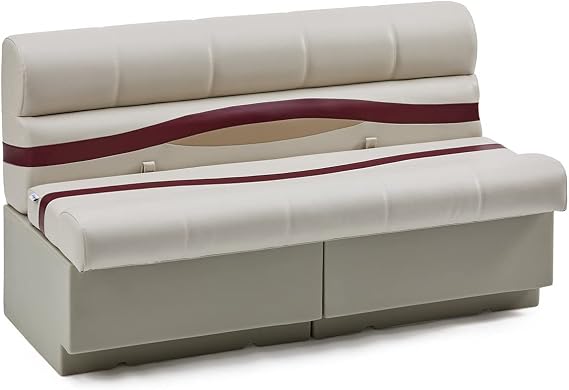 DeckMate Complete 55" Premium Pontoon Boat Seat Bench and Base - Ivory, Burgundy and Tan