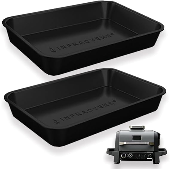 Drip Pan for Ninja Woodfire Outdoor Grill OG701 OG751 Set of Two Reusable Liner Silicone Trays, Non-Disposable and Heat Resistant for Wood Fire Smoker Air Fryer 7-in-1 by INFRAOVENS