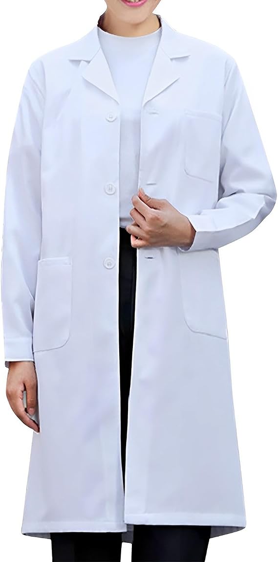 Unisex Lab Coat for Women and Men Long Sleeve Uniform Doctor Nurse Career Day Coat White Long Medical Costume Coat