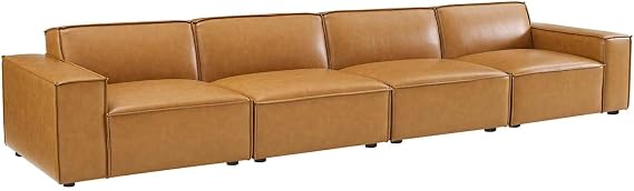 Modway Restore Vegan Leather Sectional 4-Seater Sofa in Tan