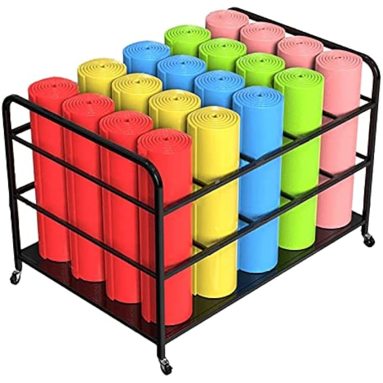 YLLFFLL Large Yoga Mat Storage Cart with Wheels, Floor Metal Yoga Mat Holder Basket, Gym Foam Rollers Organizer, for GymYoga Studio Hold 20 Exercise Mats Color : Black
