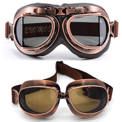 evomosa Motorcycle Goggles Vintage Pilot Style Cruiser Scooter Goggle Outdoor Sand Goggles Bike Racer Cruiser Touring Eyewear for Half Helmet