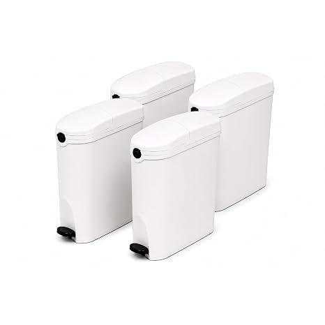 Sanitary Bin 20L Slimline Washrooms Toilets Hygienic Disposal Pedal Container Bins for Female Ladies and Baby Hygiene Products - 20 litres White (4 pack)