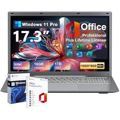 2025 Laptop 17 17.3 Inch HD for Students and Business, 16GB DDR5 RAM, 1TB SSD, Intel 4-Core N100Beat to i3-1115G4, Up to 3.4GHz, Backlit Keyboard, Fingerprint, Type-C, MS Office, Windows 11 Pro