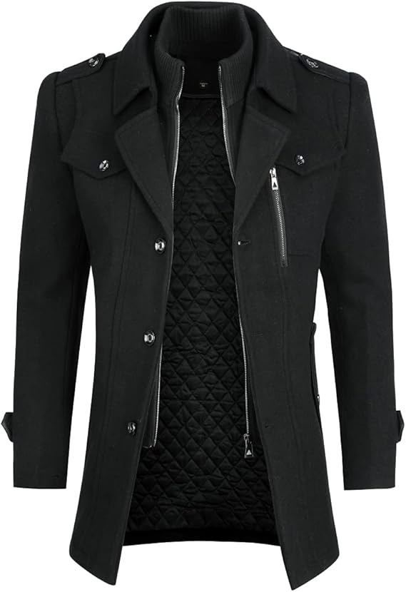YOUTHUP Mens Short Wool Trench Coat Thick Winter Regular Fit Peacoat