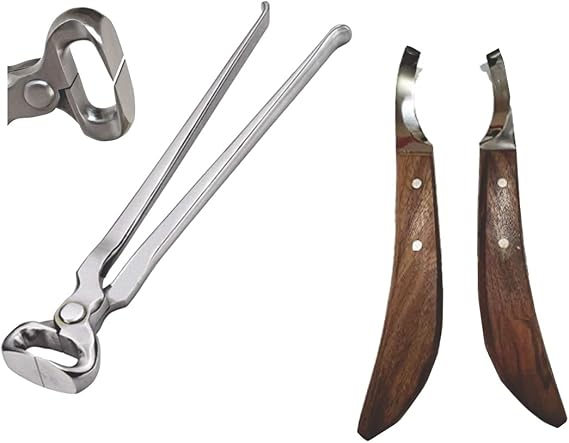 Farrier Hoof Nipper 14 Inch & Hoof Knives Set (Left & Right Handed) Professional Horse Hoof Trimming & Shoeing Tools, Sharp Stainless Steel Blades, Durable & Ergonomic Design
