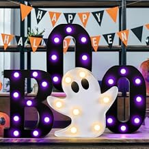 Aurelema Halloween Decorations Indoor, 4 LED Marquee Light up Letters Sign, Boo and Ghost Marquee Halloween Decorations Lights for Outdoor Mantel Kitchen Room Bedroom Wall Tabletop Party Supplies