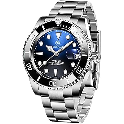 BERSIGAR Mens Watches Japanese Automatic Mechanical 40mm Sport Waterproof Stainless Steel Sapphire Glass Wrist Watch