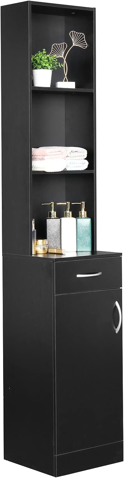 Vasitelan Beauty Salon Storage Cabinet,Hair Stylist Equipment Salon Barber Cabinet with 5 Compartments 1 Drawer, 1 Door (Black)