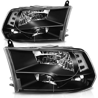 Auto Dynasty Quad Headlights Assembly Compatible with 2009-2010 Dodge Ram 1500-3500 New Body, 2011-2018 Ram 1500-5500, Halogen Headlamps Replacement, Left and Right Side, Black Housing Clear Corner