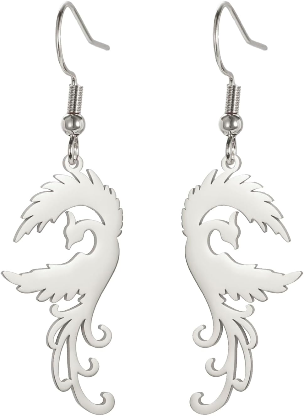 KKJOY Phoenix Dangle Earrings Stainless Steel Mythological Animal Bird Pendant Earrings Phoenix Rebirth Amulet Protection Jewelry for Women