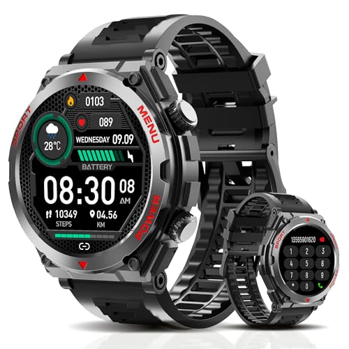 Military Smart Watches for MenAnswerMake Calls, 1.52HD Fitness Watch, AI Built-in,Heart Rate Sleep Monitor, 100 Sport Modes, text, IP68 Waterproof Smartwatch for Android iOS Black, 1.52
