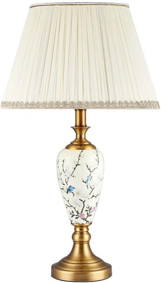Chinese Ceramic Table Lamp Vintage Bedside Desk Nightstand Lamp Antique Vase Reading Lamp Table Luminaire for Bedroom Living Room Office College Bookcase,White