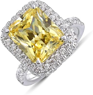 3.00 Carat Emerald Shape Citrine & Cubic Zirconia diamond Women's Wedding & Engagement Halo Ring 14k White Gold Plated 925 Silver