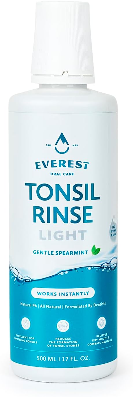 Everest Mouth Wash & Tonsil Stone Remover – Natural Mouthwash or Oral Rinse Liquid to Help Soothe Tonsils, Fight Bad Breath, Relieve Dry Mouth – Paraben & Alcohol Free Mouthwash, Spearmint