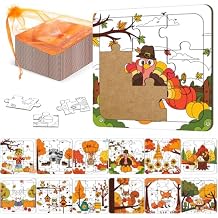 Blosssound 24 Pcs Thanksgiving Puzzles 4 x 4 Inch Fall Coloring Crafts Turkey Paper Puzzle Make Your Own Owl Squirrel Jigsaws for Autumn Harvest Educational Toy Birthday Gift Activities(Thanksgiving)
