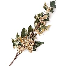 Factory Direct Craft Gold Berry Cluster and Leaf Stems for Indoor Decor - 2 Stems