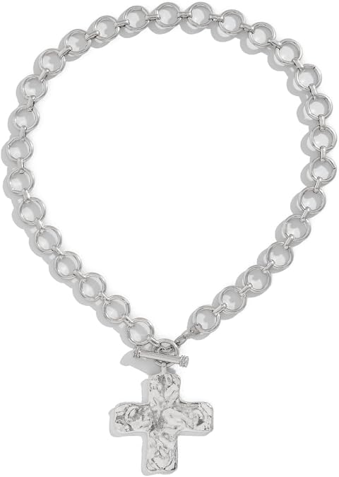AZORA Chunky Gold Necklace for Women Statement Hammered Front Toggle Pendant Chain Choker Bold Link Necklace Trendy Fashion Jewelry Gift