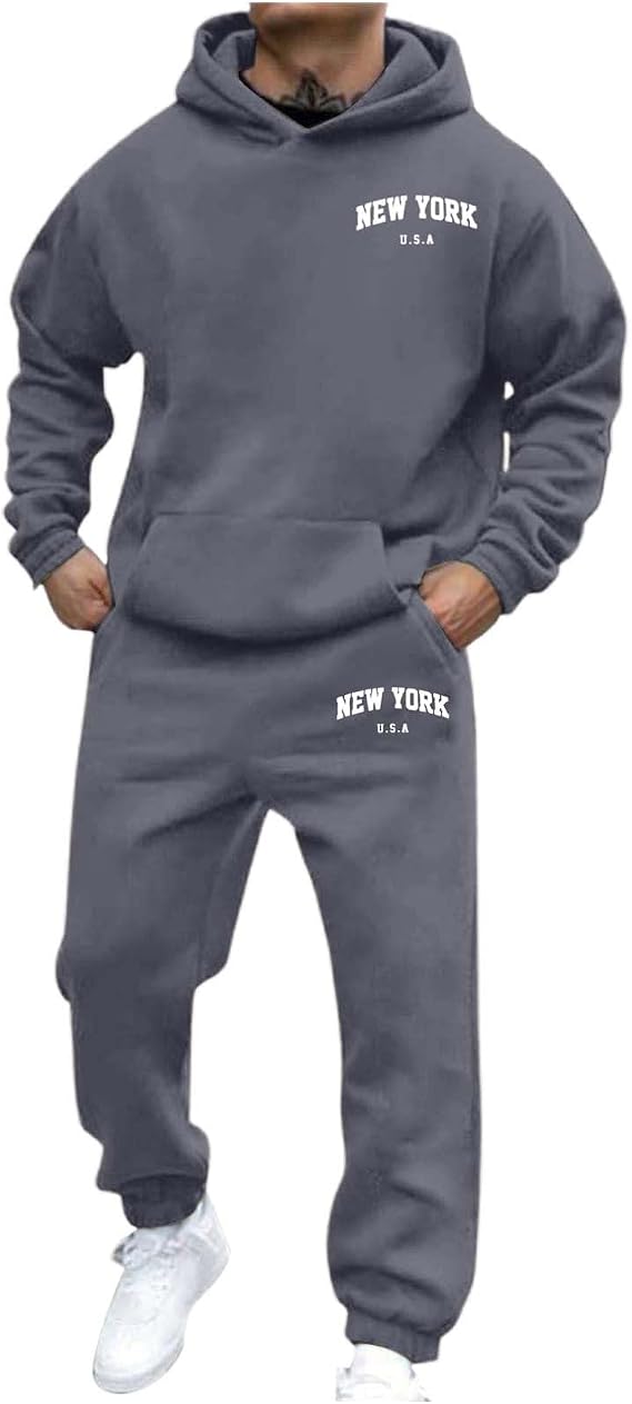 Tracksuit Mens Full Set Long Sleeve Hooded Sweatshirt and Sweatpants Set Hoodie Joggers Sets 2 Piece Fashion Sweatsuits for Men Sport Set Sweatpants and Sweatshirt Christmas