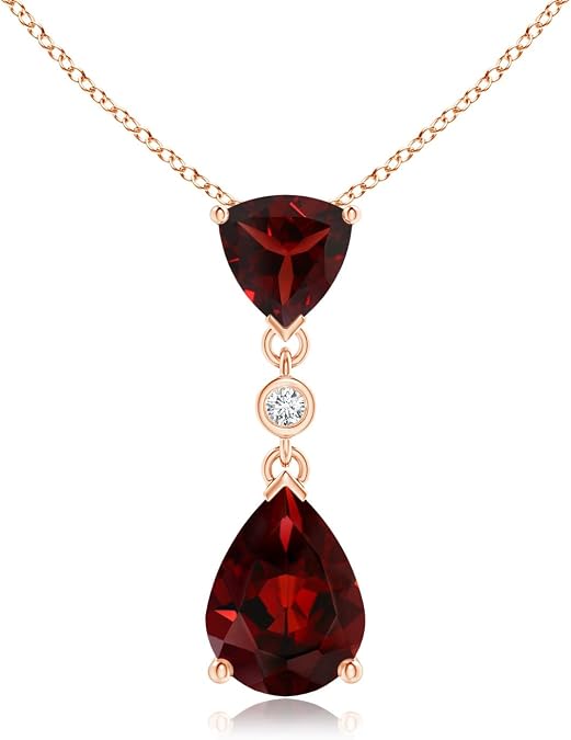 Angara Trillion and Pear Garnet Drop Necklace with Diamond in Sterling Silver/14K Solid Gold | Natural Garnet Pendant for Women | January Birthday Gemstone Jewelry Gift