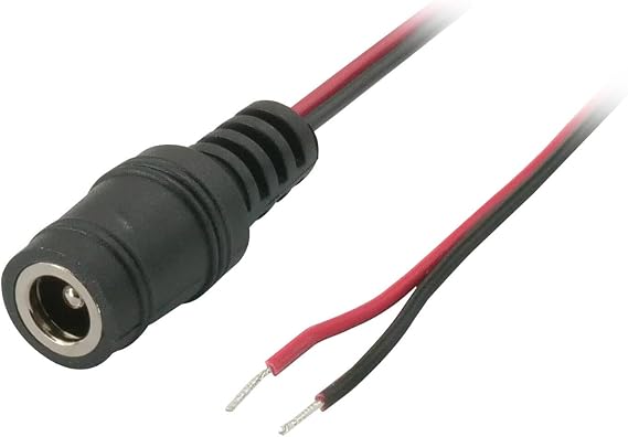 DC Power Cable - 1 Foot 2.1mm DC Female Jack to Tinned Leads