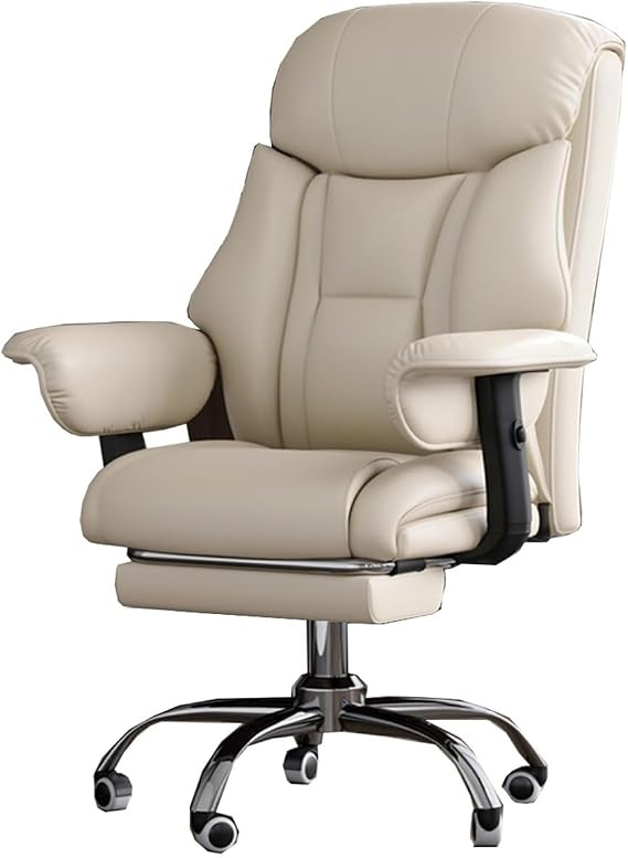Executive Office Chair with Wide Headrests Leather Computer Desk Chair with Foot Rest, Adjustable Armrest High Back Chairs with Lumbar Support,135 Backrest Adjustment(Beige)