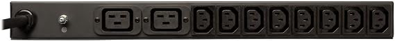 Tripp Lite Basic PDU, 14 Outlets (12 C13, 2 C19), 208/240V, NEMA L6-20P Input, 3.3/3.8kW, 15 ft. Cord, 1U Rack-Mount Single-Phase PDU (PDUH20HVL6), Black