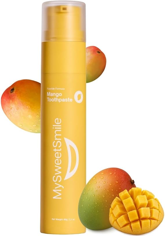 MySweetSmile Mango Toothpaste Advanced Fluoride Formula Strengthens Enamel & Prevents Cavities Dentist-Approved & Enamel-Safe IndyBest Award-Winning Brand - Makes Brushing Fun Again - 60g
