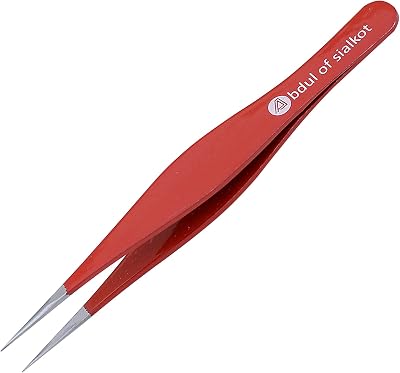Abdul of Sialkot Pointed Tweezers,Needle Nose Tip, Sharp Precision Ingrown Hair, Surgical Pointed for Blackheads & SplintersBest Tweezers for Eyebrows Red