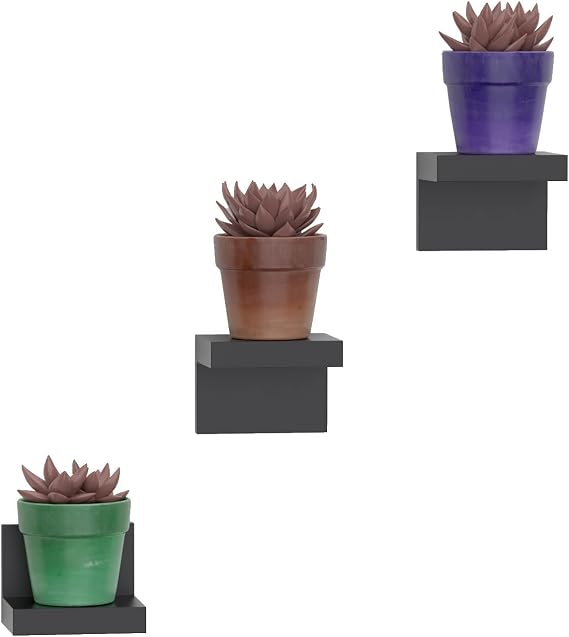 RICHER HOUSE 3-Set Small Floating Wall Shelf, No Drill Bathroom Shelf Black | Display Ledge Shelf, Adhesive or Screw Dual-Mount, Mini Plastic Shelf for Bedroom Dorm Decor, Renter friendly, 4x3.3x3 Inch