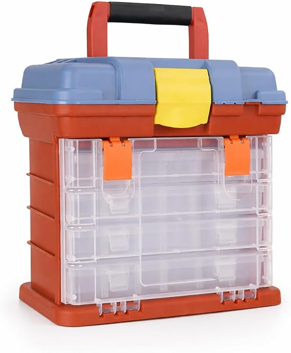 4-Drawer Tool Box Storage Organiser – Adjustable Plastic Dividers, Clear Multi-Compartment Storage for DIY Tools, Screws, Nuts, Craft Accessories – Garage & Workshop