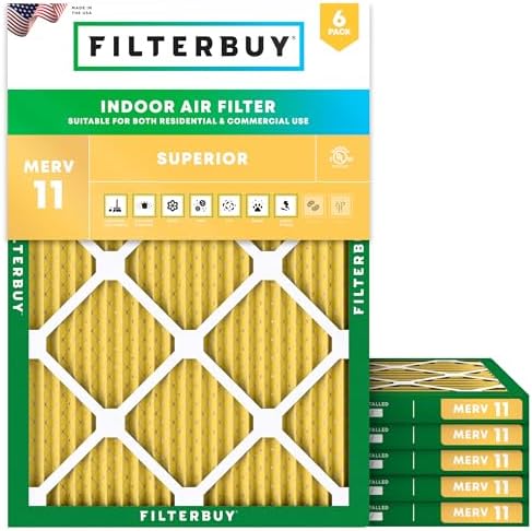 Filterbuy 10x14x1 Air Filter MERV 11 Superior Pet & Allergy Defense 6-Pack, Electrostatic Pleated HVAC AC Furnace Filters Replacement Actual Size: 9.50 x 13.50 x 0.75
