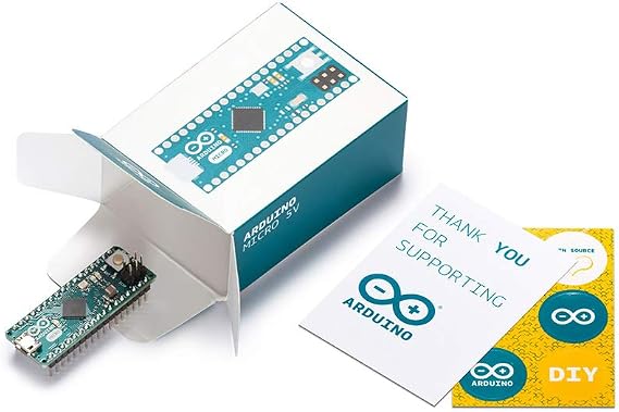 Arduino Micro with Headers [A000053] - ATmega32U4 Microcontroller, 16MHz, 20 Digital I/O Pins, 7 PWM Outputs, USB HID Support, Compact Design for Embedded Projects, Compatible with Arduino IDE