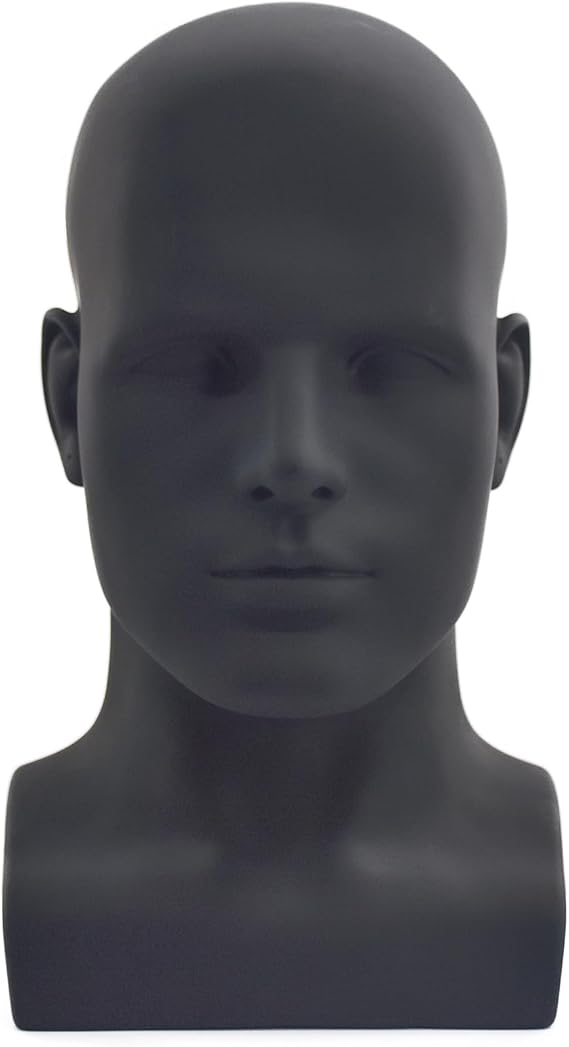 Male Mannequin Head Professional Manikin Head for Display Wigs Hats Headphone Mask Sunglasses Jewelry and Scravat Display Stand (Matte Black)